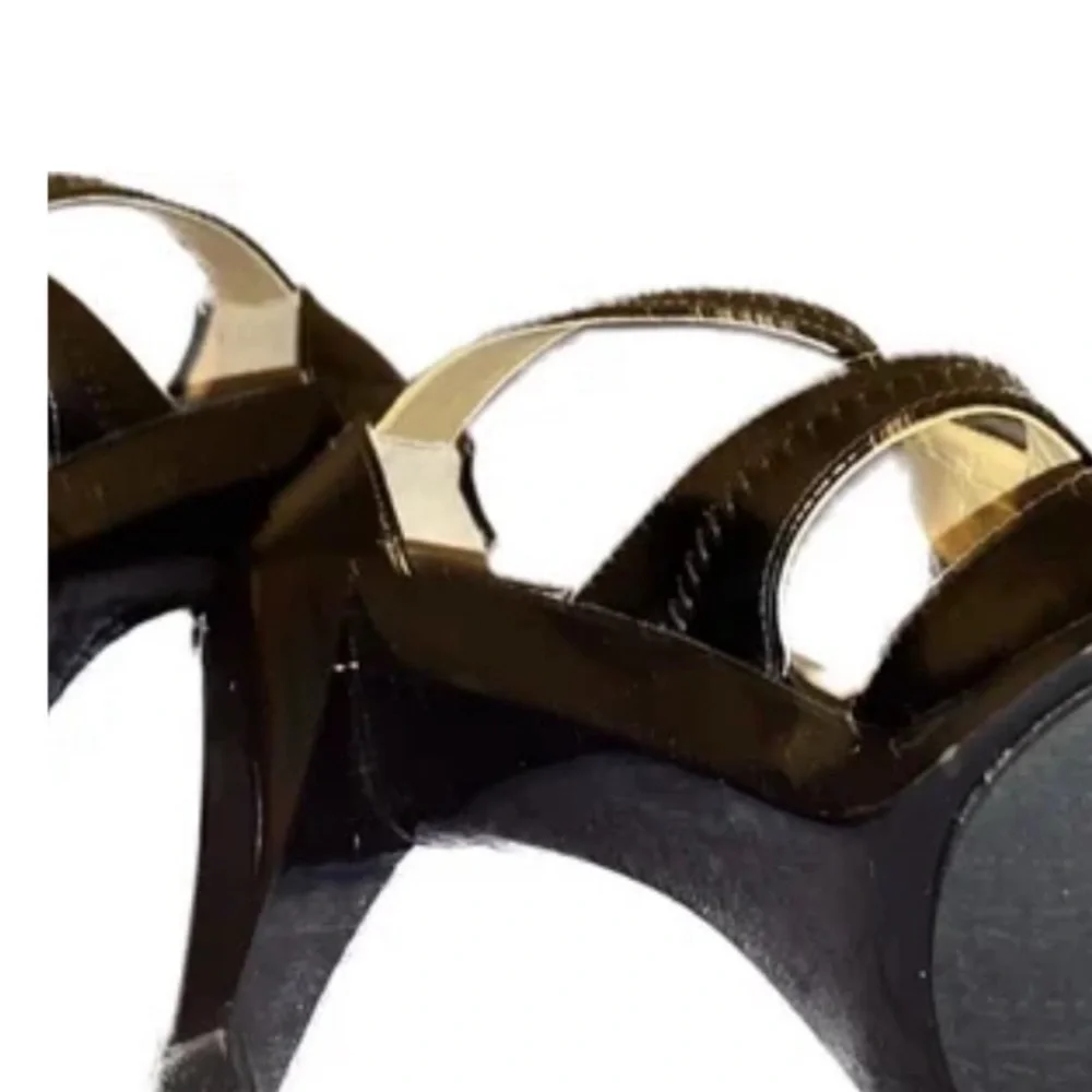 Michael Kors Black Patent Leather Zip Front Heeled Sandal